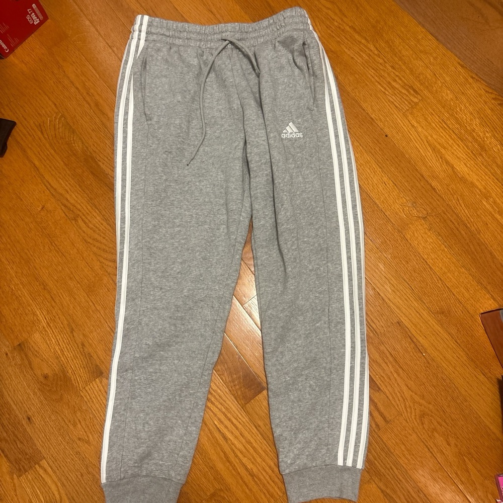 Adidas Gray Sweatpants with Signature Stripes